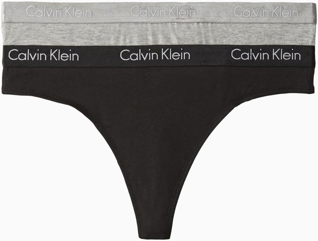 Calvin Klein Women's Motive Cotton Multipack Thong Panty (X-Large, Charcoal Heather/Black)