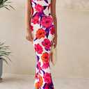 PRETTYGARDEN Women's 2026 Summer Floral Bodycon Maxi Dresses Ribbed Strapless Tube Casual Boho Party Long Dress (M)
