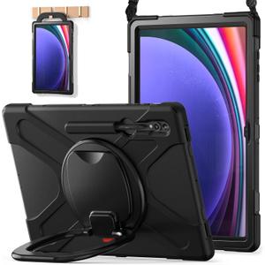 BATYUE Case for Samsung Galaxy Tab S10 Ultra /S9 Ultra /S8 Ultra 14.6 2024/2023 /2022 SM-X920/X926B/X910/X900, Shockproof Protective Tablet Case with Shoulder Strap, Kickstand, Black