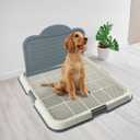 Dog Pee Pad Holder with High Wall, Large Puppy Potty Training Tray with Mesh Grid & Splash Guard, 23.6 x 23.6 Indoor Dog Litter Box, Includes 4 Disposable Pee Pads