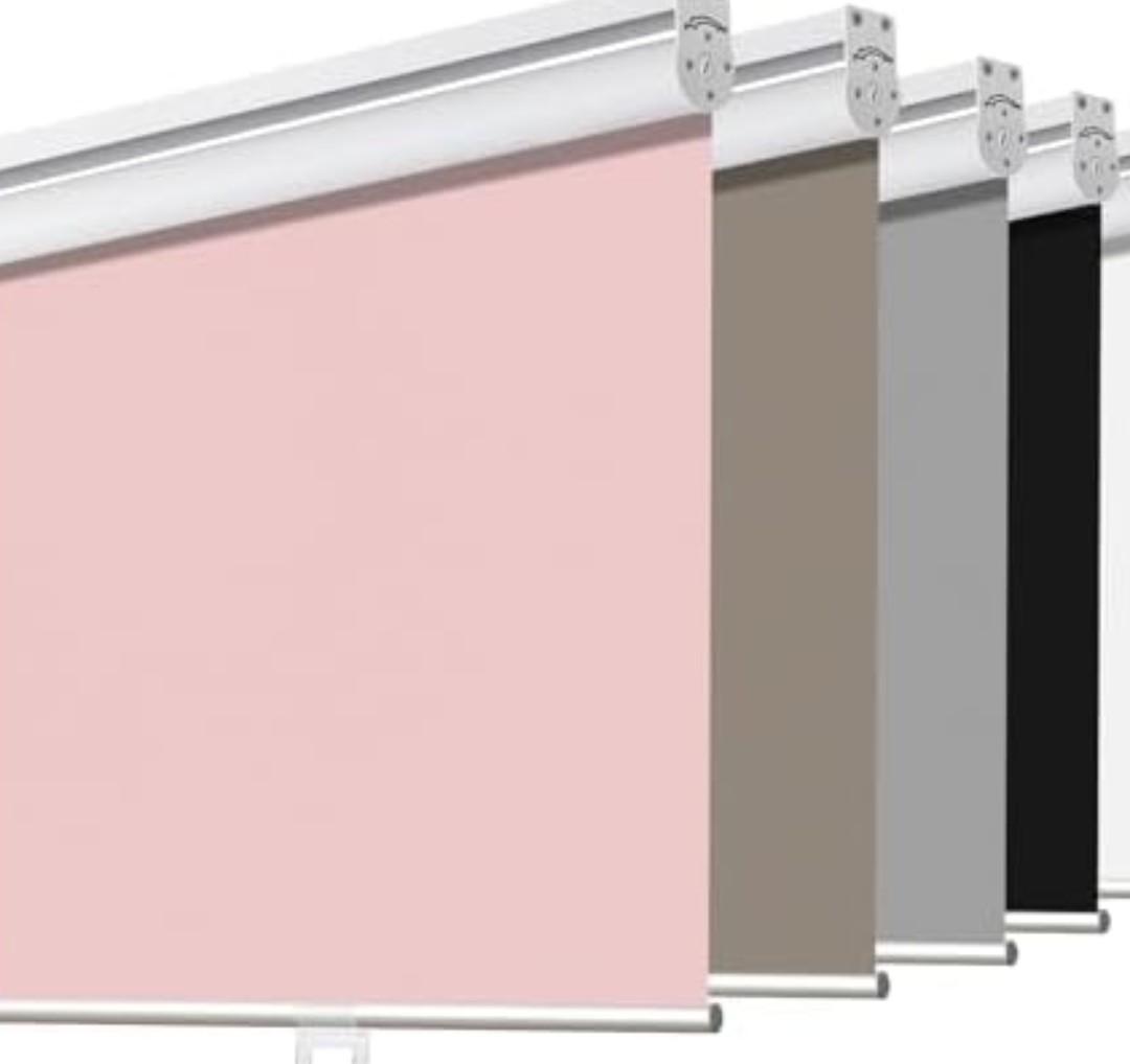 Joydeco Cordless Roller Shades Blackout Blinds for Windows Room Darkening Rolled Up Shades with Spring System, UV Protection Window Shades Door Blinds for Home and Office (58 "W x 75" H, Pink)