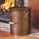 Plow & Hearth 3 Gallon Black Large Ash Bucket with Lid and Wood Handle | 28 Gauge Galvanized Iron Metal | Double Bottom | Tool for Fireplaces Fire Pits Wood Burning Stoves (Copper)