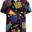 Funny Hawaiian Shirt for Men Casual Short Sleeve Button Down Beach Shirts Printed Tropical Vacation Shirts (Black, L)