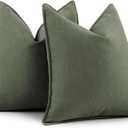 ZWJD Army Green Pillow Covers 18x18 Set of 2 Chenille Throw Pillow Covers with Elegant Design Soft and Luxurious Decorative Throw Pillows for Couch, Bed, and Home Decor