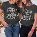 Merry and Bright Shirt Christmas Shirts for Women Xmas Lights Graphic Shirts Merry Christmas Holiday Tops (Large, Grey)