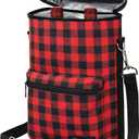 Opux 2 Bottle Wine Tote Carrier, Insulated Cooler Bag for Travel Picnic, Leakproof Padded Case, Wine Gifts for Women & Men, Plaid Buffalo Red