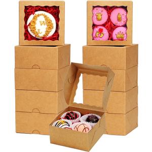 80 Pack 4x4x2 Bakery Treat boxes Cookies Boxes Mini Baking Boxes for Cake,Pie, Cinnamon Roll Treat,Chocolate Truffle Box Party Wedding Favor (Brown)