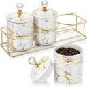 3 Pcs Ceramic Coffee Canister Set with Lids and Metal Stand, Marble Sugar Coffee Tea Containers, Kitchen Counter Storage Jars for Bar Accessories