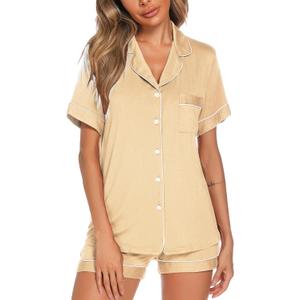 Aamikast Button Up Pajama Set for Women Shorts Short Sleeve Knit Sleepwear 2 Pice Pjs Sets (XL)