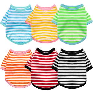 Geyoga 6 Pieces Dog T-Shirt Striped Cotton Breathable Spring Summer Pet Apparel Colorful Soft Puppy Sweatshirt Clothes for Dogs Puppy(Light Color,M)