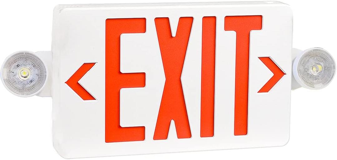 OSTEK Red LED Exit Sign with Emergency LightsTwo LED Adjustable Head Emergency Exit Lights with Battery Backup, Dual LED Lamp ABS Fire Resistance UL-Listed 120-277V