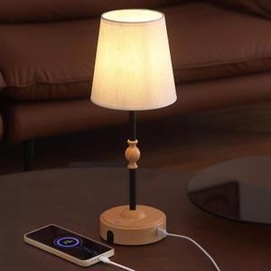Cordless Rechargeable Table Lamp with Dimmer,Portables Battery Operated Table Lamp,Touch Dimmable Desk Lamp with USB Port,Bedside Night Lamp for Patio Camping Restaurant Home (Wood Grain)