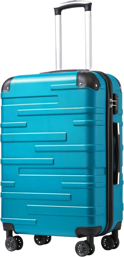 Coolife Luggage Suitcase Carry-on Hardside Travel Luggage TSA Lock Spinner Telescopic Handle (lake blue)
