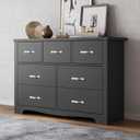 LINSY HOME Modern 7 Drawer Dresser for Bedroom, Tall Bedroom Dresser with Large Drawers and Metal Handles, Wooden Chest of Drawers, Storage Cabinet and Organizer for Living Room, Hallway, Black