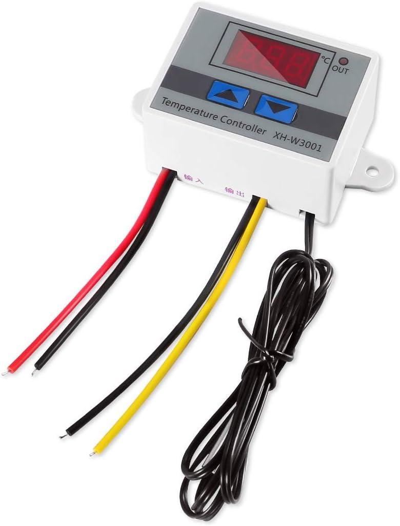 Digital LED Temperature Controller Module, XH-W3001 Thermostat Switch with Waterproof Probe, Programmable Heating Cooling Thermostat (12V 10A 120W)
