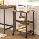HOOBRO Printer Stand, 3-Tier Industrial Under Desk Printer Cart with Shelf, Mobile Heavy Duty Storage Rack on Wheels for Home, Office Rustic Brown and Black BF03PS01G1