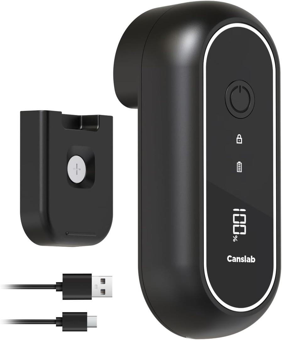 Canslab Turbo Rechargeable Can Opener - Professional Grade Blade, Auto-Stop, LED Battery Life Display, Wall-mountable, Side Cut Electric Can Opener for Smooth Edge, Hands-free Operation,USB-C Charging, Black