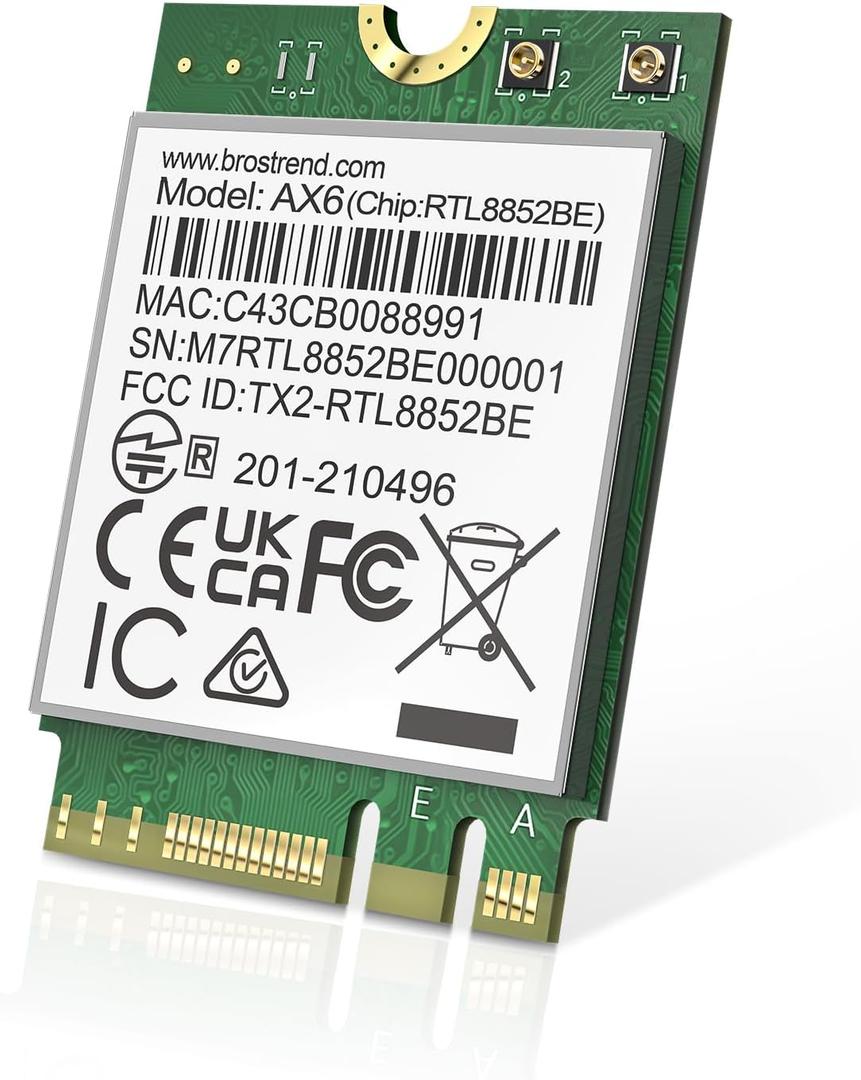 BrosTrend WiFi 6 Card for Laptop, Dual Band 1800Mbps M.2 Wireless With Bluetooth 5.2, WPA3 MU-MIMO Internal Computer Networking for Windows 10/11 (64bit), M.2/NGFF, Lifetime Protection