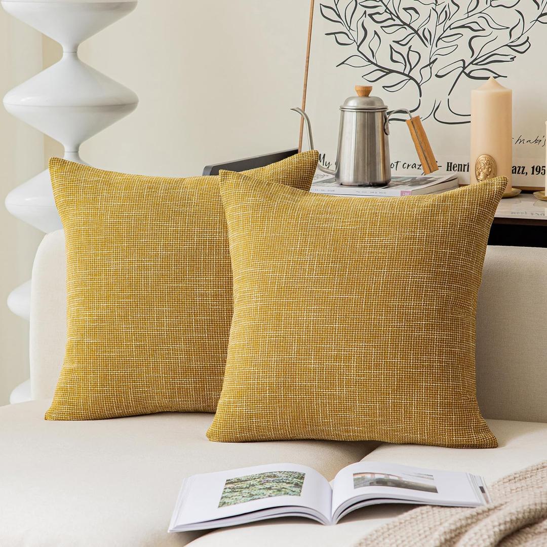Kevin Textile Faux Linen Square 2 Tone Woven Throw Pillow Sham Cushion Case Covers for Car/Couch Use, 22-inch(2 Packs, Honey Yellow)