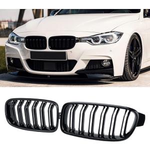 DEKEWEI ABS F30 Grill, Front Kidney Grille for 2012-2018 BMW 3 Series F30 F31 (Double Slats Gloss Black Grills, 2pcs)