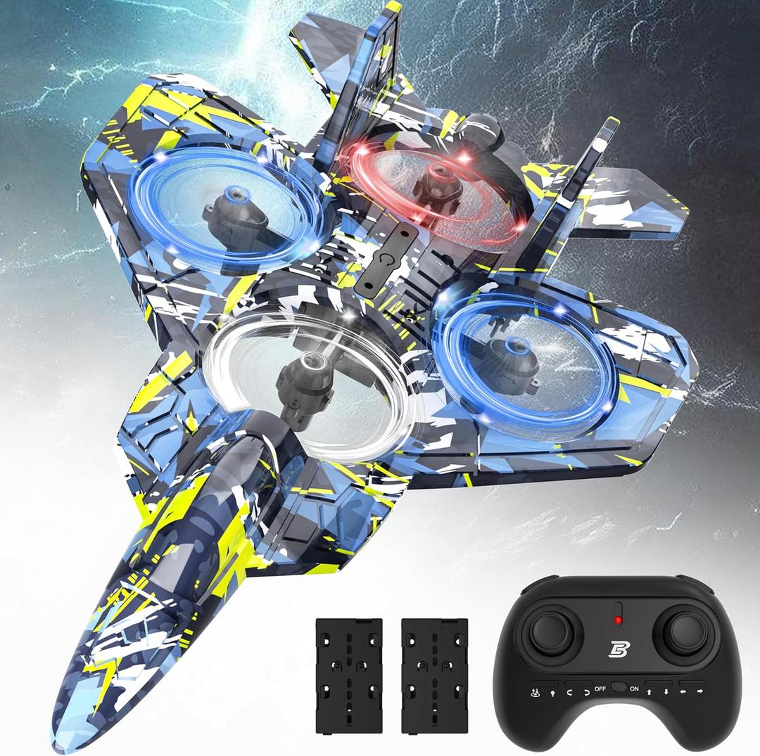 BEZGAR HQ057X RC Fighter AirplaneMini Drone Remote Control Jet Plane Stunt Drone for Adults & Kids Toy with Light Gift for Kids Beginner Blue