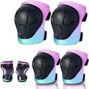 Gradient Color Kids Protective Gear Set Knee Pads for Kid 2-14 Years,W/ Adjustable Strap Kids/Youth Knee Pads Elbow Pads Wrist Guards Set for Inline Roller Skates,Cycling,BMX Bike,Skateboard,Scooter (Medium(6+Years), Candy)