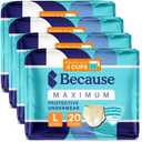 Because Premium Maximum Plus Adult Incontinence and Postpartum Bladder Leak Underwear for Women, Maximum Absorbency, Disposable, Beige, Large, 80 Count (4 Packs of 20)
