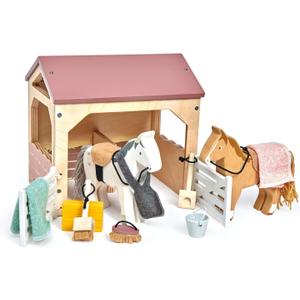 Tender Leaf Toys - The Stables - 13 Pcs Imaginative Horse Stables Play Set with and Accessories - Animal Learning Pretend Play and Promote Creativity - Age 3+