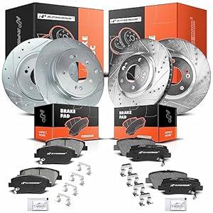 A-Premium Front and Rear Drilled and Slotted Disc Brake Rotors + Ceramic Pads Kit Compatible with Select Kia and Hyundai Models - Optima, Sonata 2011 2012 2013 2014 2015, 12-PC Set