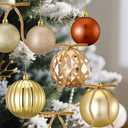 Lyrow 48 Pcs Bronze Copper Gold Christmas Ball Ornaments with Velvet Bows Set 24ct 3.15'' and 2.36'' Shatterproof Christmas Ornaments and 24 Pcs Xmas Tree Bows for Xmas Tree Stairs Holiday Party Decor