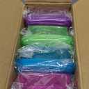 4 Pack Plastic Snack Containers with Lids, 2 Compartment Food Container for Kids Snack Box, Travel Bento Lunch Containers with forks for Fruits/Candies, Divided Food Storage Containers for School (Colorful)