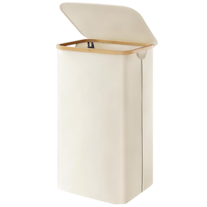 Lifewit 100L Laundry Basket with Lid, Clothes Hampers for Laundry with Bamboo Handles, Large Foldable Laundry Hamper for Bedroom, Bathroom, Dorm, Laundry Room, White