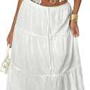Floerns Women's 2 Piece Outfit Lace Trim Tie Front Camisole Top Tiered Maxi Skirts Set (White)