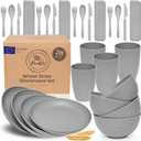 FOODLE Wheat Straw Dinnerware Set - BPA Free & Safety Tested - Microwave & Dishwasher Safe - Perfect for Picnic, Dorm, RV Dishes - Camping Plates Cups and Bowls Set - Great for Kids & Adults - For 4