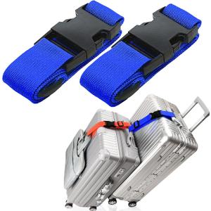 2Pack Luggag Straps for Carry On Bag, Adjustable Suitcase Belt Add Bag Travel Attachment Accessories for Connect Your 3 Luggages, Blue (45 In Connect)