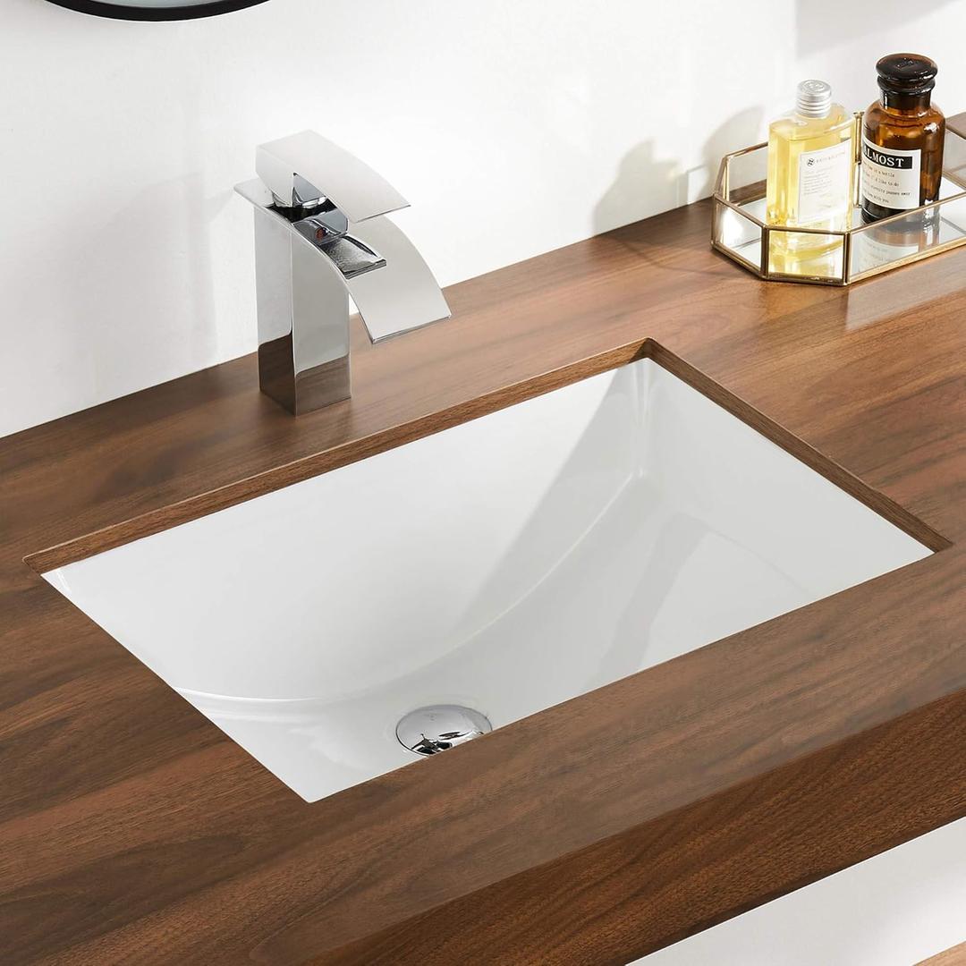 DeerValley DV-1U101 Ally Undermount Bathroom Sink Rectangular, 21'' x 14.72'' Vessel Sink Undermount Bathroom Sink White Ceramic Lavatory Vanity Vessel Sink with Overflow