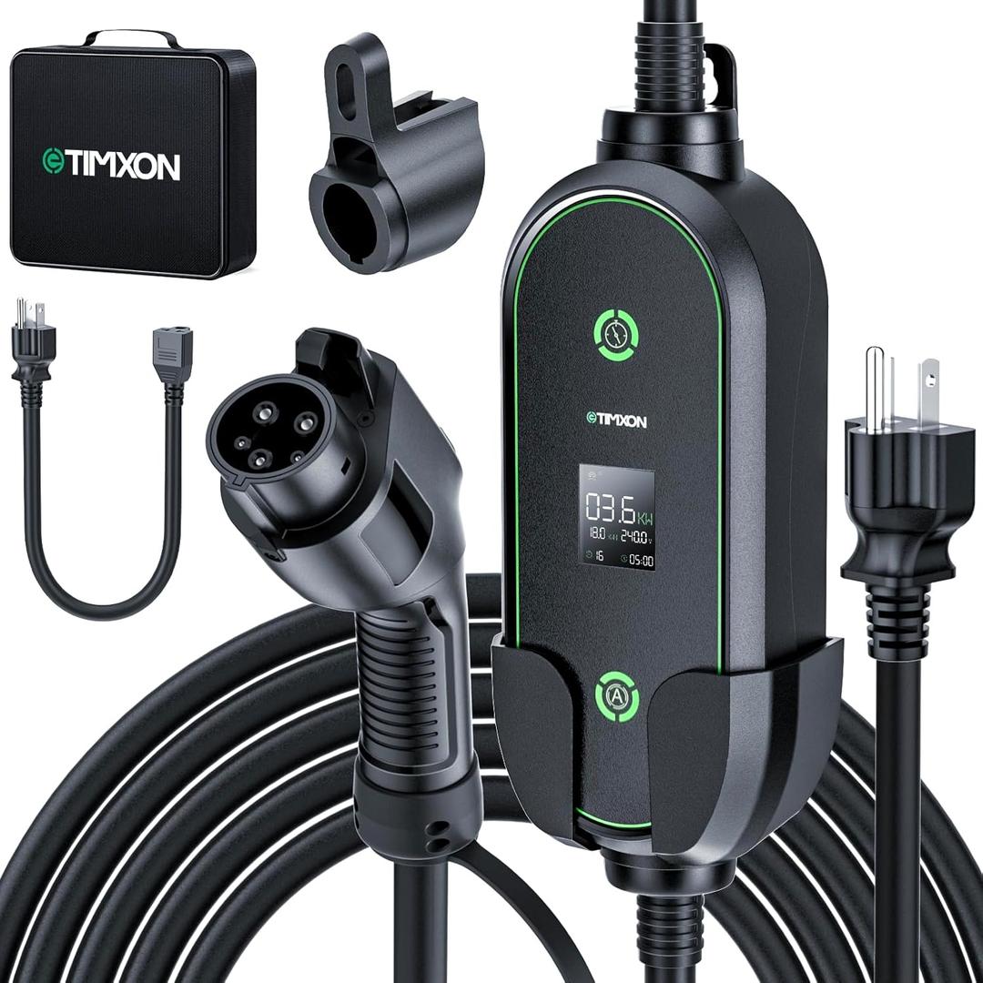 Portable Level 1&2 EV Charger-ETL Certified,12/16A 110V-240V with 25FT Extension Cable, NEMA 6-20 Plug & NEMA 5-15 Adapter, Portable Electric Vehicle Charging Stations for All SAE J1772 Cars