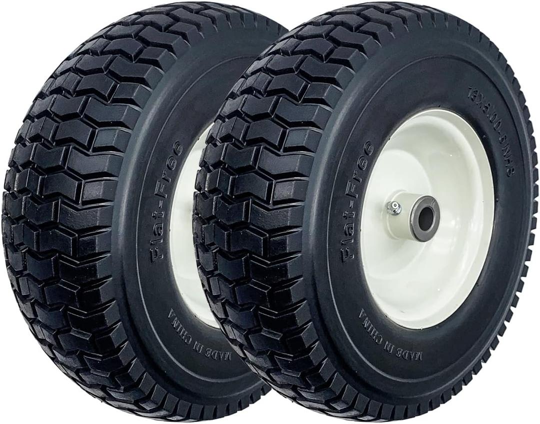 2-Pack 13x5.00-6 Flat-Free Tire with Rim,3"Centered Hub with 3/4" Bushings,w/Grease Fitting400lbs Capacity,13x5-6 No-Flat Solid Rubber Turf Wheel,for Riding Lawn mower,Garden Cart,Wheelbarrow