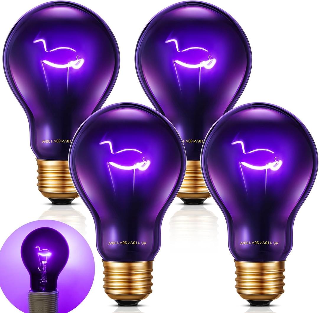 Retisee 4 Pack 75W Reptile Night Heat Lamp Simulate Moonlight Heat Bulb Purple Lamp Reptile Night Heat Bulb for Bearded Dragon Lizard Snake Chameleon Turtle Amphibians