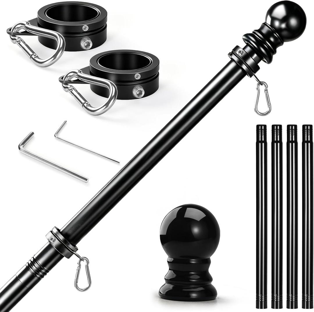 Anovo Flag Pole for Outside House - Stainless Steel 5 FT Flag Poles Kit with1 Inch Metal 360 Rotating Rustproof Flag Pole Rings for Outside House Porch 3x5 Flag Without Holder (5 FT-Black)
