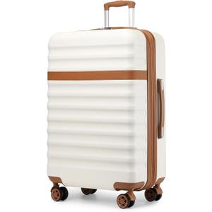 Kono Expandable 28 Inch Large Checked Luggage: ABS+PC Hardside Trolley Travel Case - Hard Shell Suitcase with TSA Lock, Cream - Brown