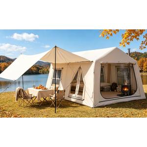 WildFinder Inflatable Tent with Awning, 116 ft² Blow Up Tent，Hot Tent, 4-6p