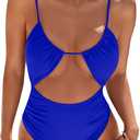 Blooming Jelly Womens One Piece Swimsuit Tummy Control Bathing Suit Sexy Slimming Flattering Cute Cheeky High Cut Swimwear (Blue, L)