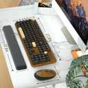 Retro Wireless Keyboard and Mouse Combo with Wrist Rest - Aesthetic Typewriter Style, Full-Size Clicky Tactile Floating Round Keys, 2.4GHz Ergonomic Set for Mac, Windows(Coffee Color)