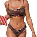 ZAFUL Women Ruffled Bikini Set Scoop Neck Swimsuit (Brown, Large)