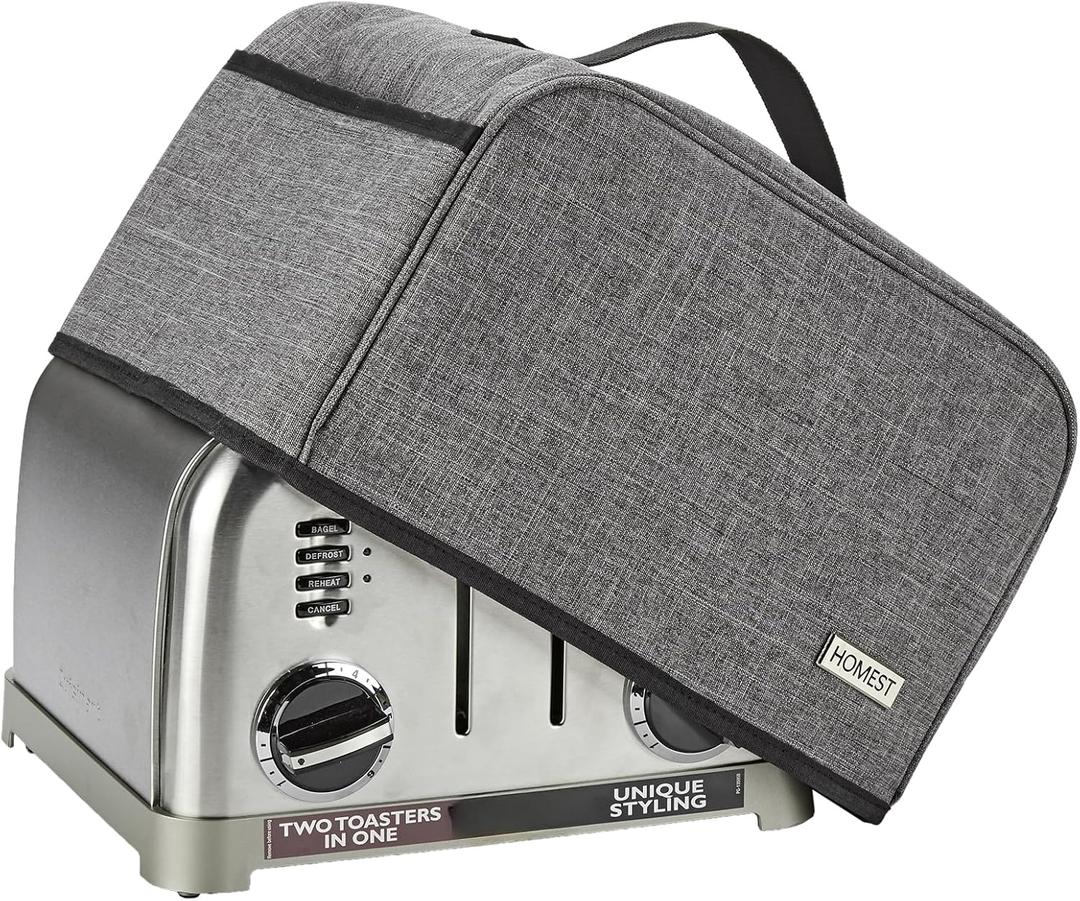 HOMEST Toaster Cover with Pockets Compatible with Cuisinart 4 Slice, Can Hold Jam Spreader Knife & Toast Machine Tongs, Dust and Fingerprint Protection, Grey