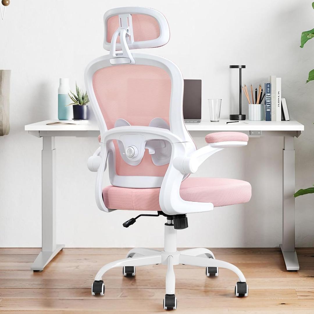 TUKAKA Ergonomic Office Chair,Ultra Thick Spring Cushion Desk Chair,Pink