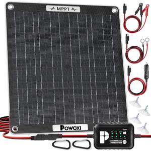 POWOXI 30W Solar Battery Charger: 12V Solar Car Battery Trickle Maintainer - with MPPT Controller Parameter Adjustable - for RV Boat Marine Motorcycle Trailer Truck Tractor - Solar Panel Kit