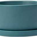 Napco Imports Indoor Outdoor Plant Succulent Herb Flower Pot with Saucer 3.75 x 6 Inch Ceramic Teal Dish Garden