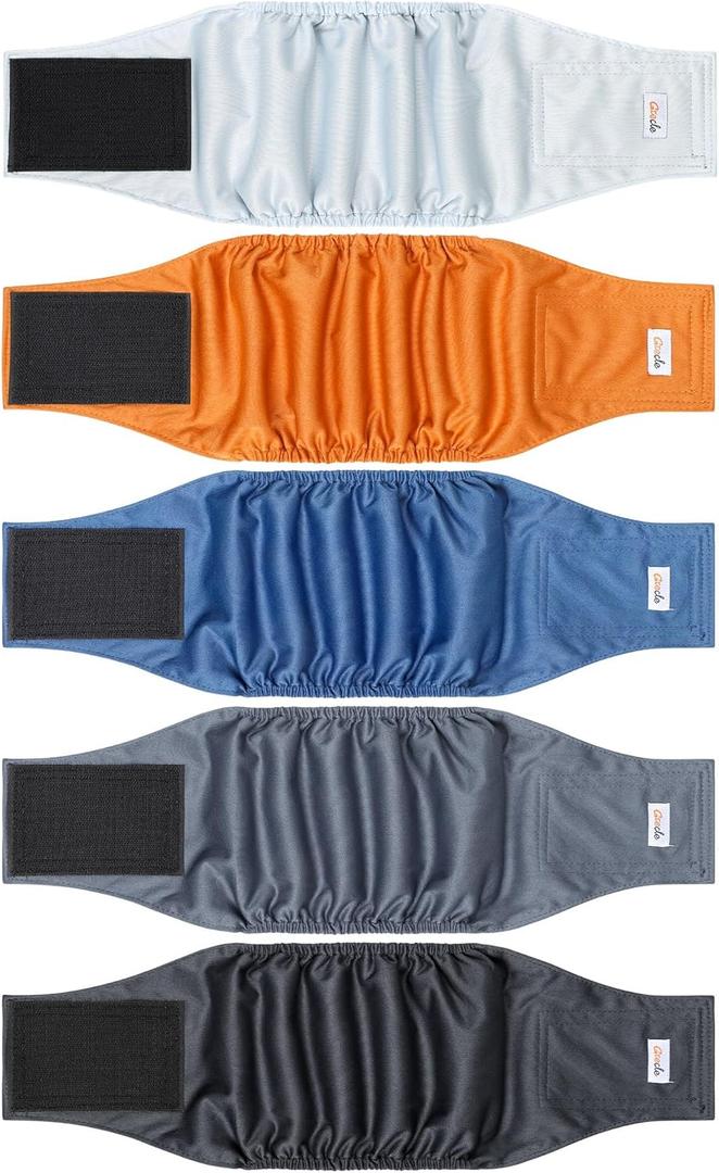 5 Pack Dog Diapers Male Reusable, Premium Belly Bands for Dogs, High Absorbing Male Dog Pee Wraps for Doggie in Incontinence or Excitable Urination and Training Gray Large